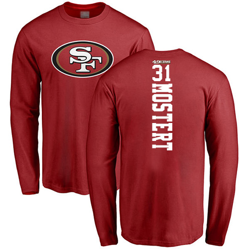 Men San Francisco 49ers Red Raheem Mostert Backer #31 Long Sleeve NFL T Shirt->nfl t-shirts->Sports Accessory